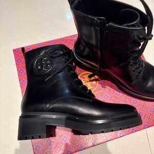 Tory Burch Miller Leather Lace-Up Combat Boots